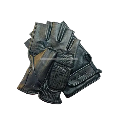 ebike leather fingerless gloves in a black leather