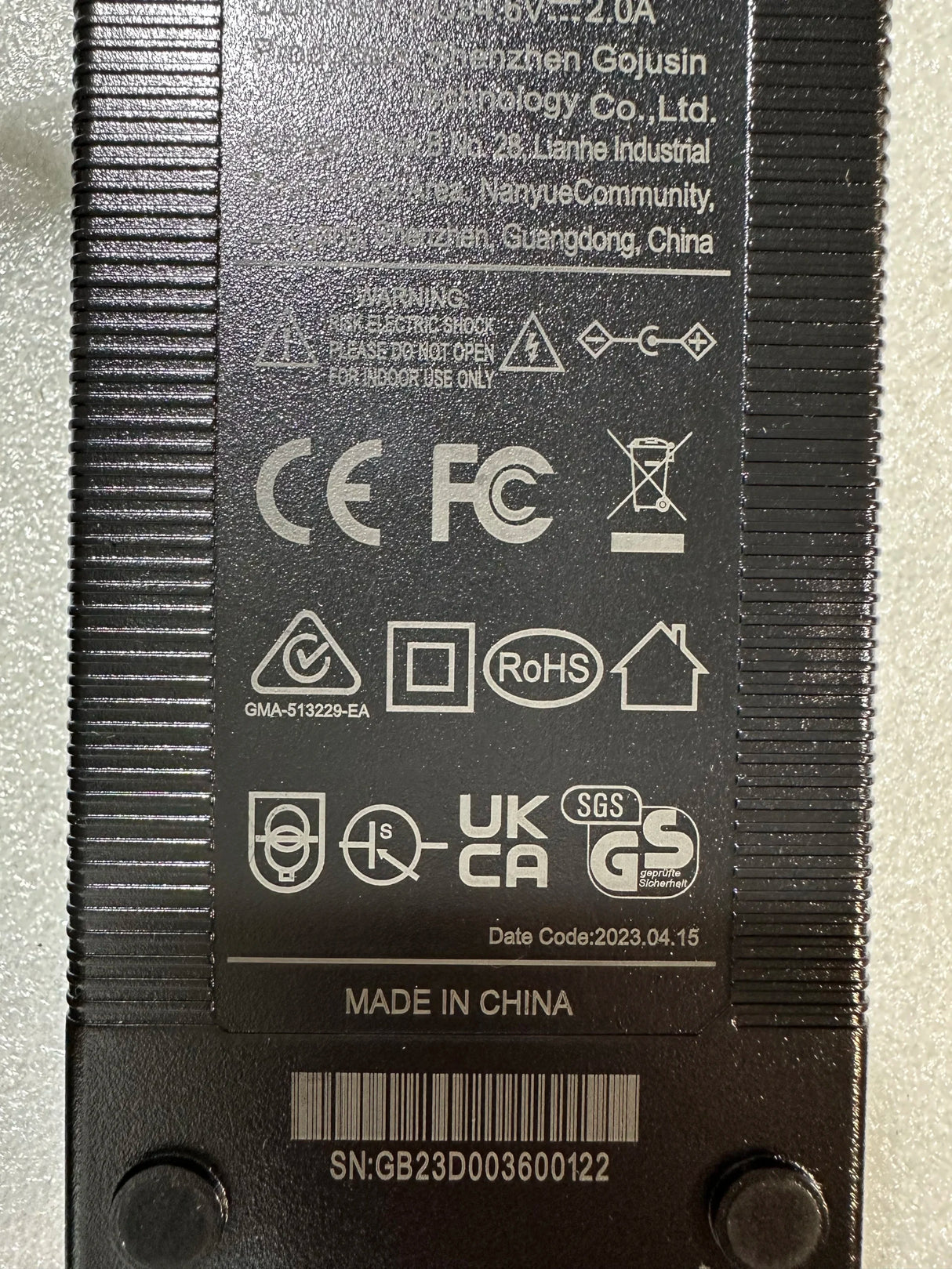 ebike charger back close up