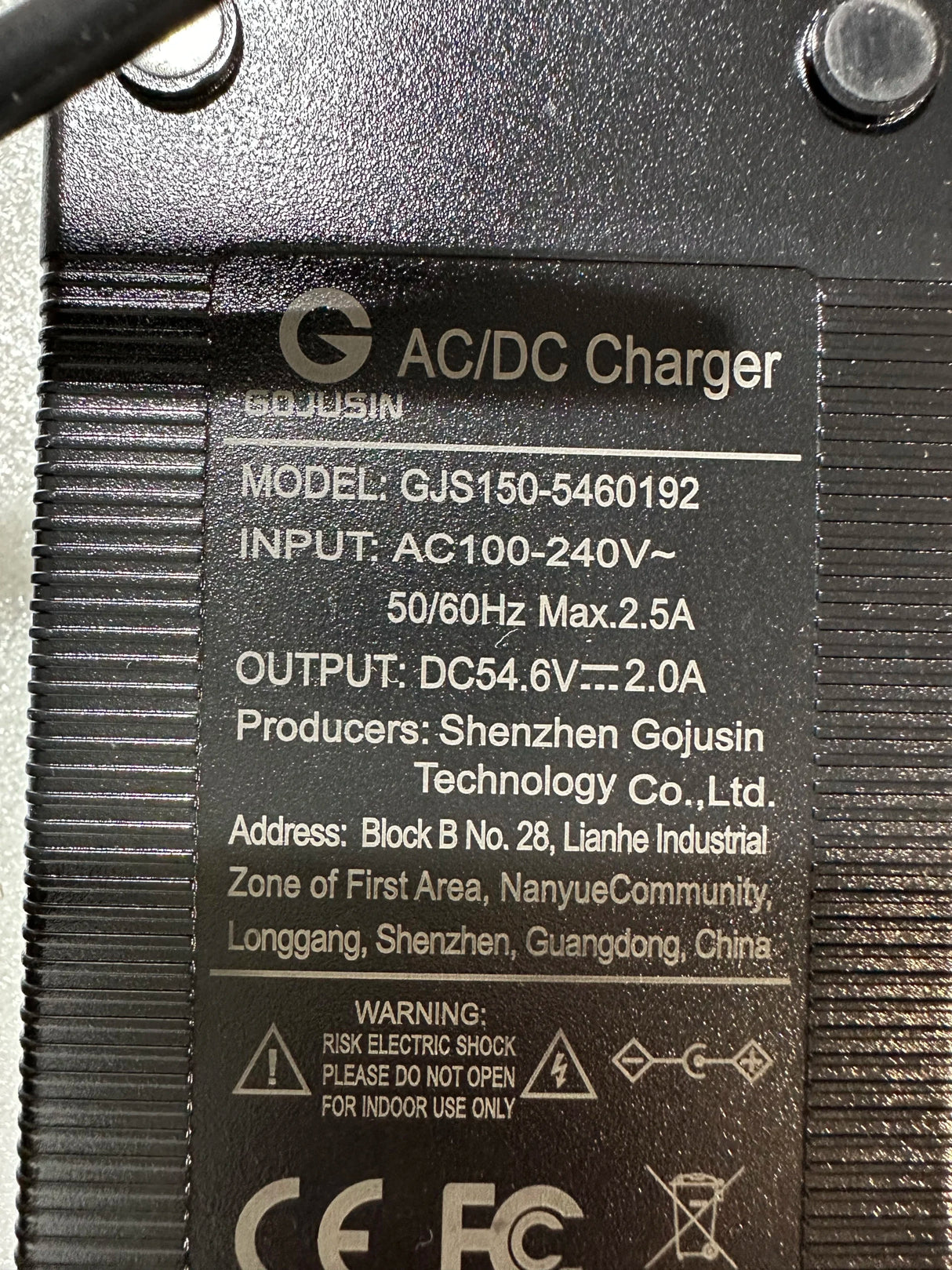 ebike charger back close up