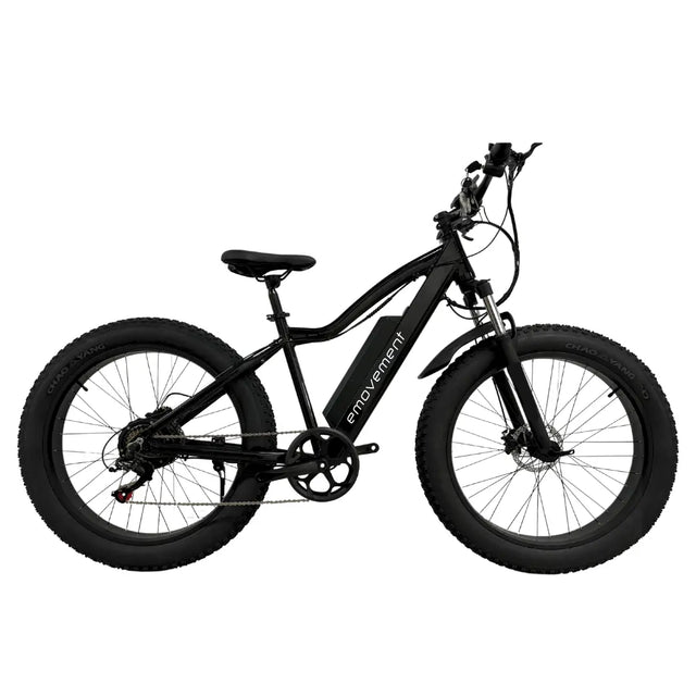 Thunder: black fat tyre electric bike with emovement logo