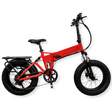 Panther in Blaze is a beautiful fire engine red ebike by emovement with dual suspension, a rear rack and fat tyres