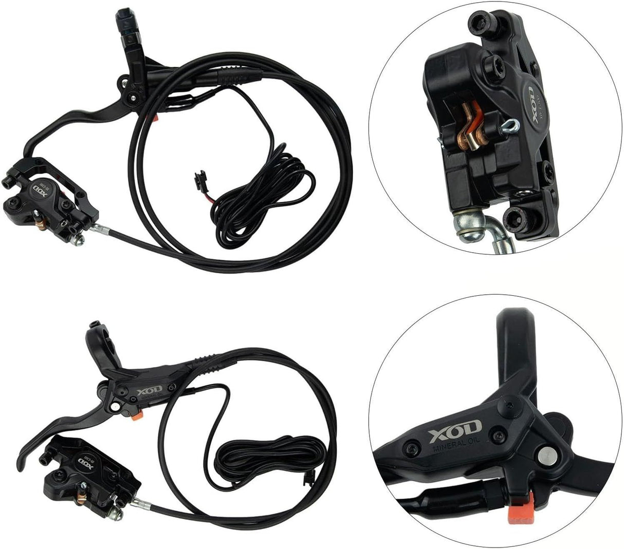 Bicycle brake lever and caliper assembly with XBD branding