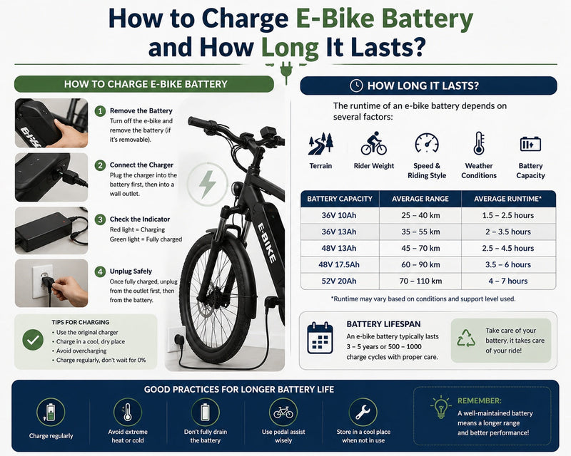How to charge e-bike battery and how long it lasts?