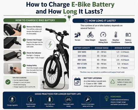 How to charge e-bike battery and how long it lasts?