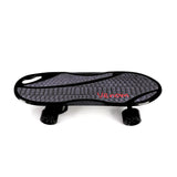 Venom electric skateboard, remote controlled, grey scaled and matte black with red font saying "venom"