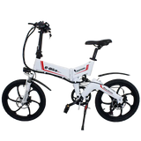 emovement commute folding ebike in white with dual suspension side view