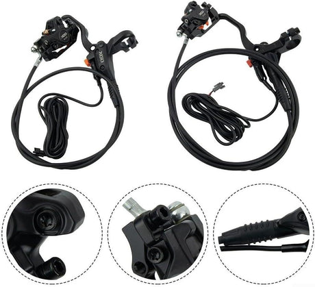 Two sets of bicycle brake levers with cables